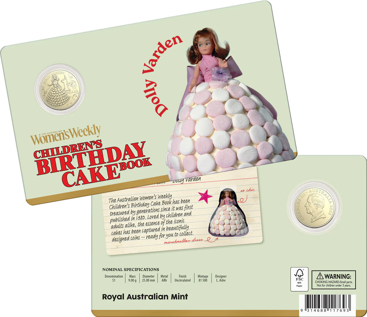 AWW Birthday Cake Dolly Varden 2025 $1 Uncirculated Coin in Card AWW Birthday Cake Dolly Varden 2025 $1 Uncirculated Coin in Card